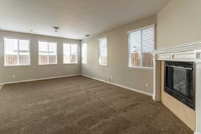 Pittsburg apartment for rent - A living room with a fireplace and carpeted floor.