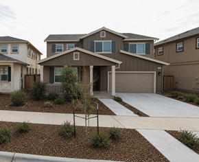Chico apartment for rent - A house with a brown garage door and a brown roof.