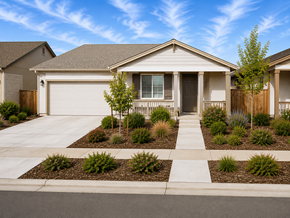Chico apartment for rent - A house with a white garage door and a brown fence.
