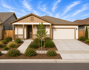 Chico apartment for rent - A house with a brown roof and a white garage door.