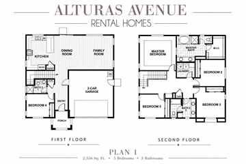 Pittsburg apartment for rent - A floor plan for rentals on Alturas Avenue shows two stories with five bedrooms and three bathrooms.