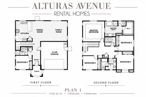 Pittsburg apartment for rent - A floor plan for rentals on Alturas Avenue shows two stories with five bedrooms and three bathrooms.