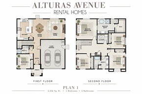 Pittsburg apartment for rent - A floor plan for Alturas Avenue Rental Homes showing the layout of the first and second floors.