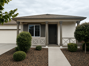 Chico house for rent - A house with a grey roof and a black door.