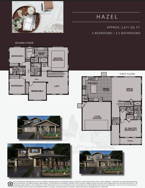 Floor plan for 5 beds, 3.5 baths, 2671 sqft
