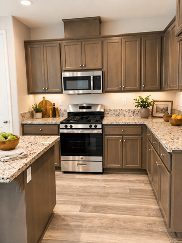 Chico apartment for rent - A kitchen with a stove top oven and microwave above it.