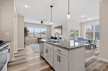 Speckled granite countertop on kitchen island