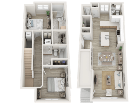 Floor plan for 2 beds, 2.5 baths, 1409 sqft