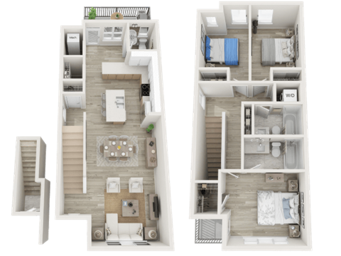Floor plan for 3 beds, 3 baths, 1409 sqft