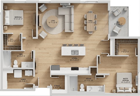 Floor plan for 2 beds, 2 baths