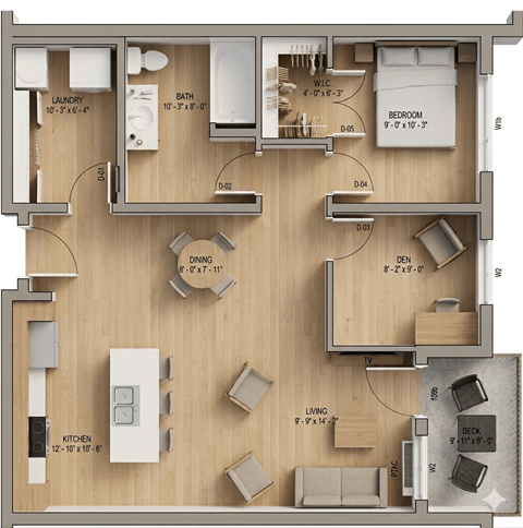 Floor plan for 1 bed, 1 bath