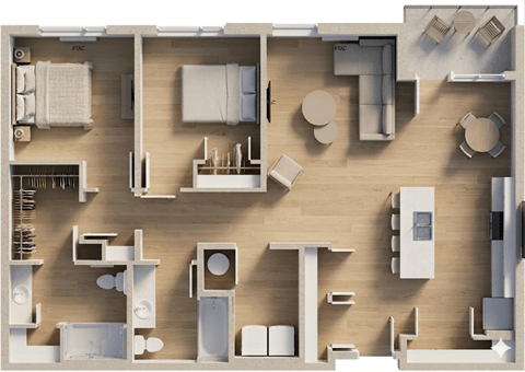 Floor plan for 2 beds, 2 baths