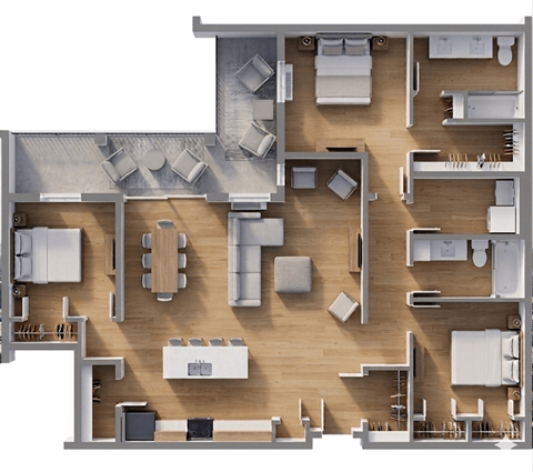 Floor plan for 3 beds, 2 baths