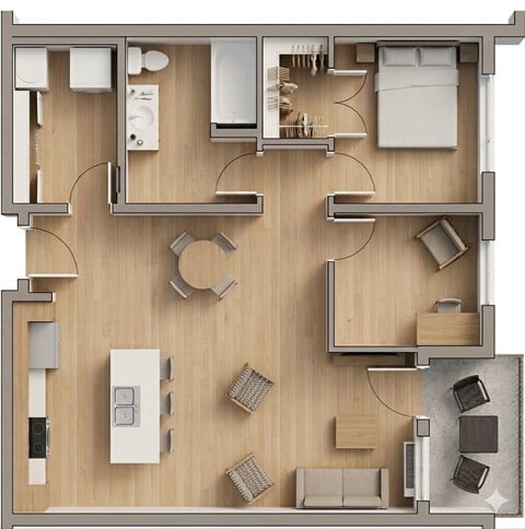 Floor plan for 1 bed, 1 bath