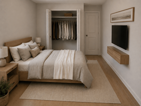 Fredericton apartment for rent - A bedroom with a bed, nightstand, and a wardrobe.