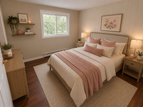 Fredericton apartment for rent - A bedroom with a large bed and a window.