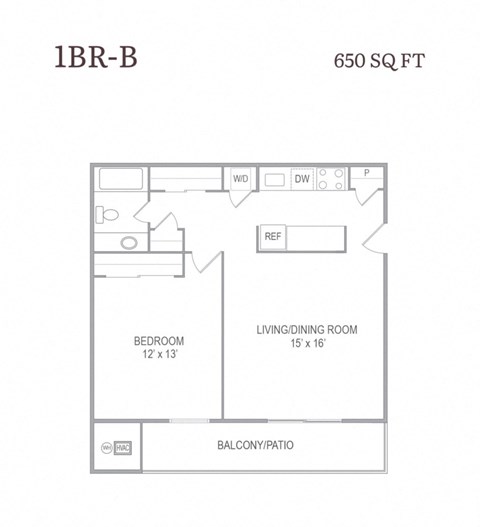 Floor plan for 1 bed, 1 bath