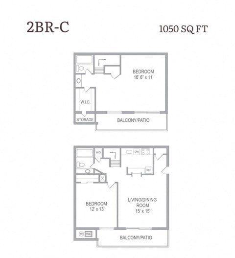 Floor plan for 2 beds, 2 baths