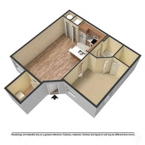 Floor plan for 1 bed, 1 bath, 700 sqft