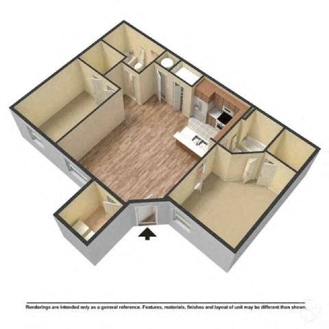 Floor plan for 2 beds, 2 baths, 1000 sqft