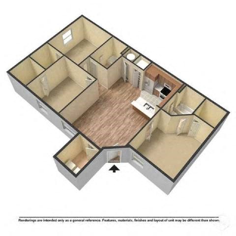 Floor plan for 3 beds, 2 baths, 1145 sqft