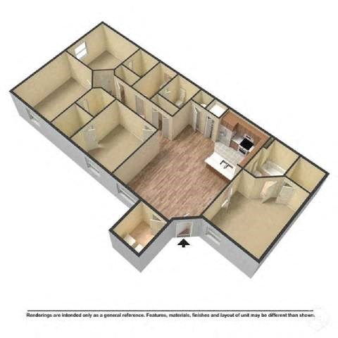 Floor plan for 4 beds, 2 baths, 1395 sqft