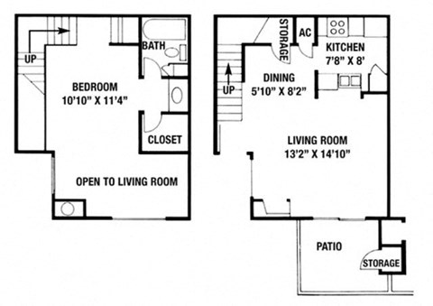 Floor plan for 1 bed, 1 bath, 650 sqft