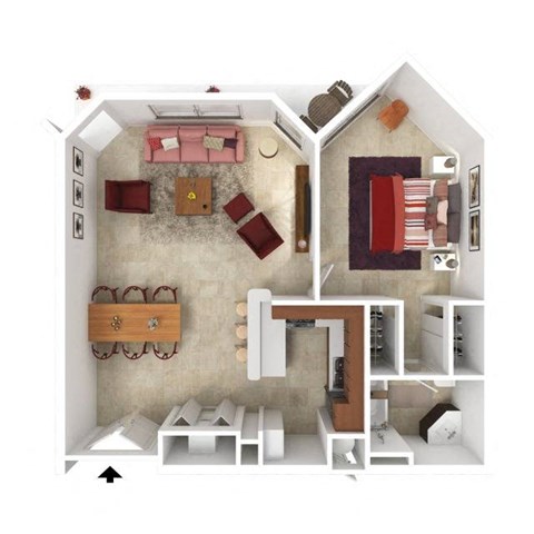 Floor plan for 1 bed, 1 bath, 900 sqft
