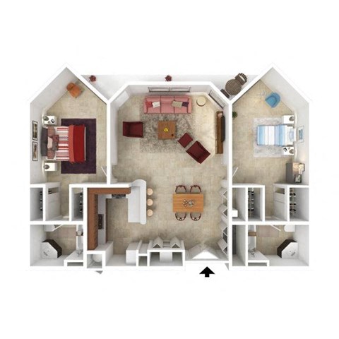 Floor plan for 2 beds, 2 baths, 1254 sqft