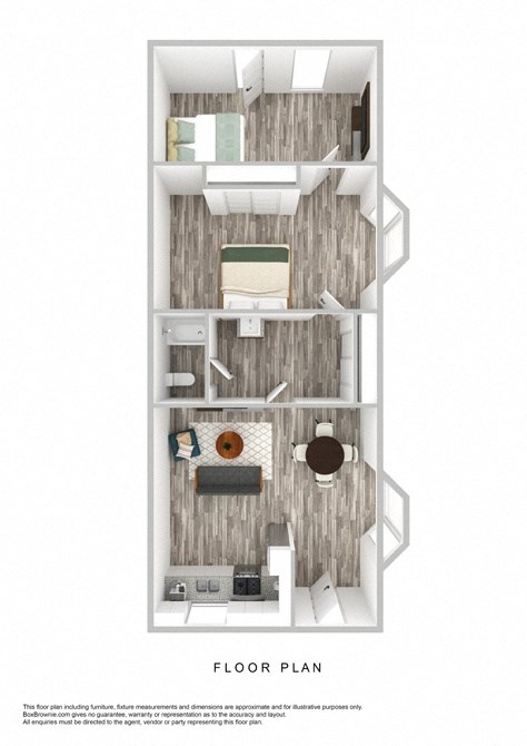 Floor plan for 2 beds, 1 bath, 1000 sqft