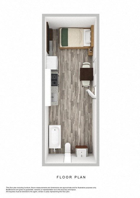Floor plan for studio, 1 bath, 300 sqft