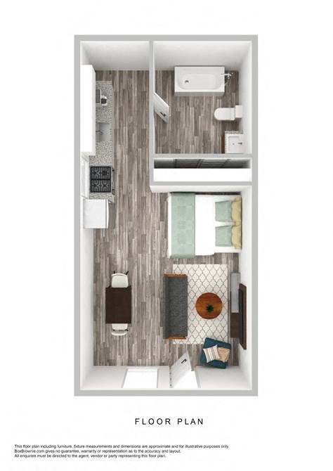 Floor plan for studio, 1 bath, 300 sqft