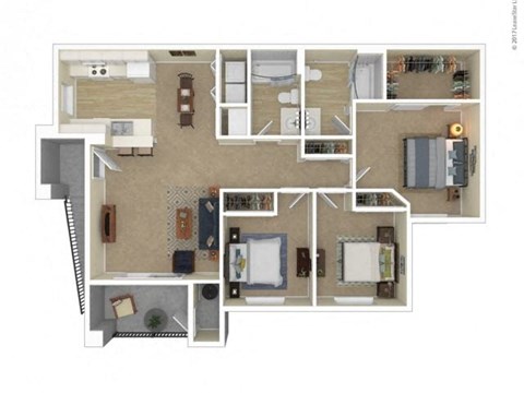 Floor plan for 3 beds, 2 baths, 1148 sqft
