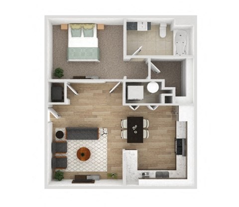 Floor plan for 1 bed, 1 bath, 621 sqft