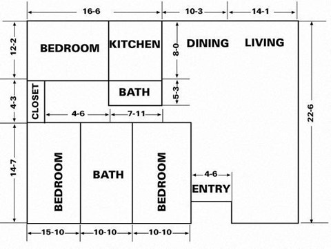 Floor plan for 3 beds, 2 baths, 1479 sqft