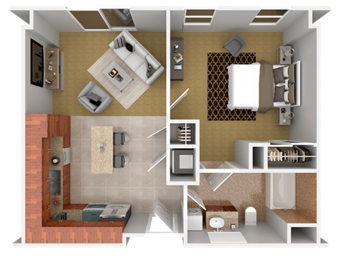 Floor plan for 1 bed, 1 bath, 593 sqft
