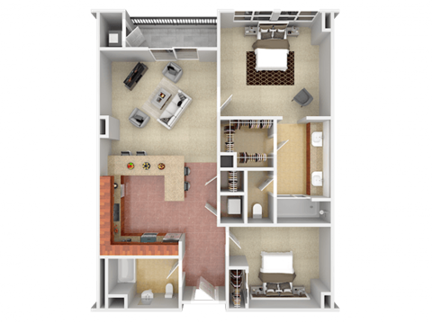 Floor plan for 2 beds, 2.5 baths, 2413 sqft