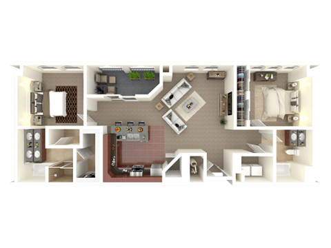 Floor plan for 2 beds, 2 baths, 1609 sqft