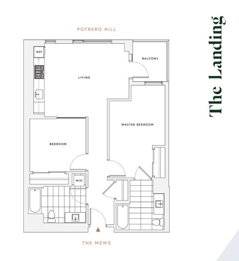 Floor plan for 2 beds, 1 bath, 847 sqft