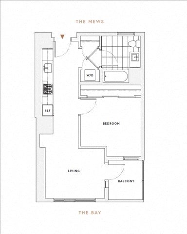 Floor plan for 1 bed, 1 bath, 616 sqft
