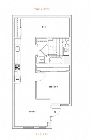 Floor plan for 1 bed, 1 bath, 688 sqft