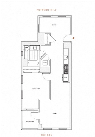 Floor plan for 1 bed, 1 bath, 752 sqft