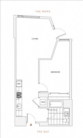 Floor plan for 1 bed, 1 bath, 657 sqft