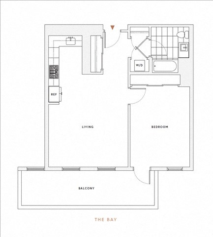 Floor plan for 1 bed, 1 bath, 727 sqft