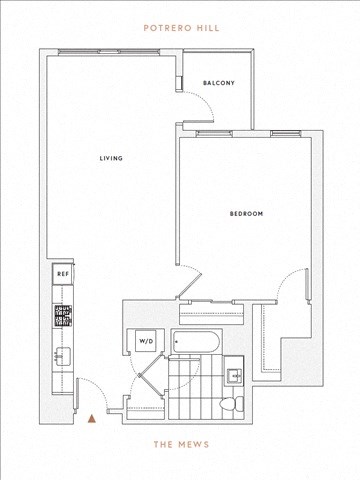 Floor plan for 1 bed, 1 bath, 780 sqft