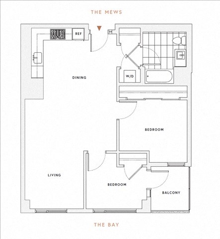 Floor plan for 2 beds, 1 bath, 798 sqft