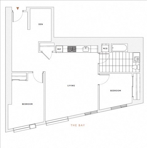 Floor plan for 2 beds, 1 bath, 998 sqft