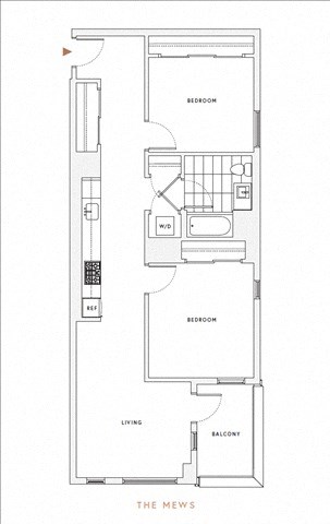 Floor plan for 2 beds, 1 bath, 861 sqft