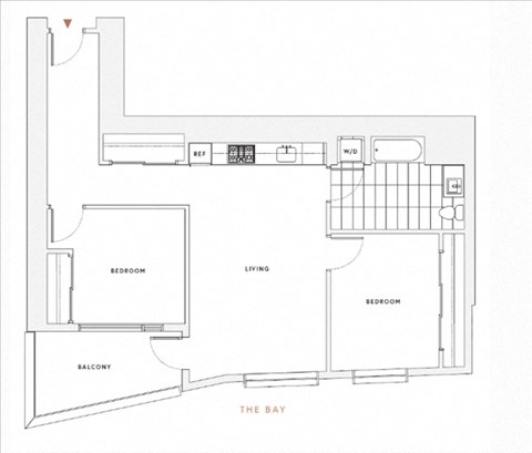 Floor plan for 2 beds, 1 bath, 891 sqft