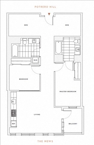 Floor plan for 2 beds, 2 baths, 1059 sqft